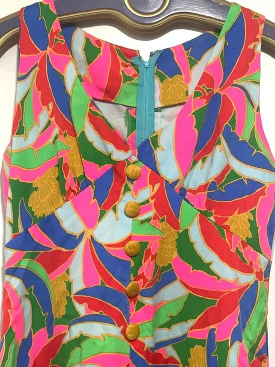 VINTAGE HANDMADE SLEEVELESS MAXI COLORFUL DRESSES SIZE S - Picture 9 of 9